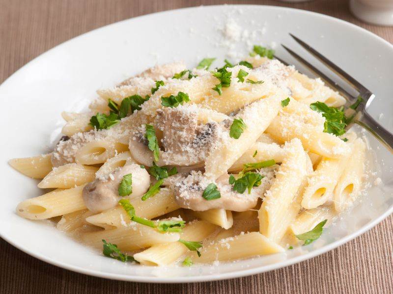 Creamy garlic pasta is a great side dish for salmon